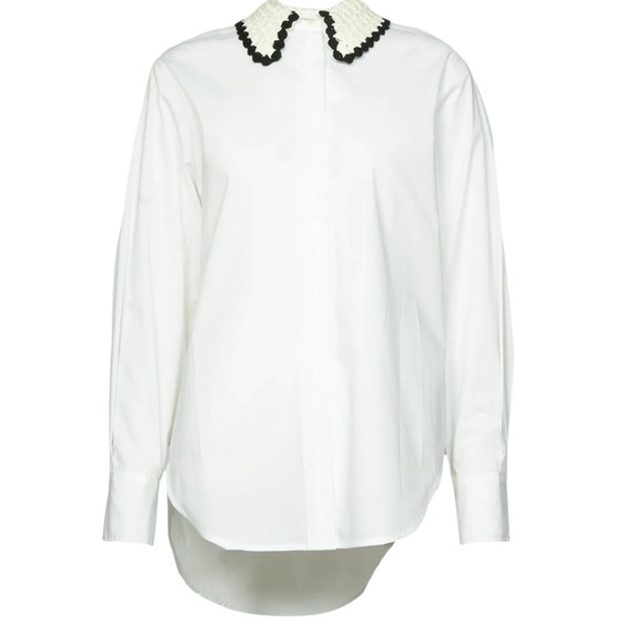 Beatrice .b POPLIN COTTON SHIRT KNITTED COLLAR WHITE Oversized Size US 0 - Picture 1 of 6